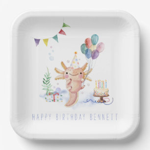 Lieve Watercolor Axolotl Verjaardagsfeestje Papieren Bordje