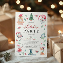 Lieve watercolor Kerstkarakters Kerstfeest