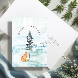 Lieve Watercolor Vos Illustratie Kerstkaart Feestdagen Kaart