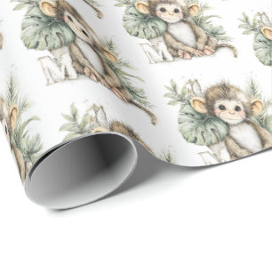 Lieve waterverf baby dier alfabet Aap Cadeaupapier