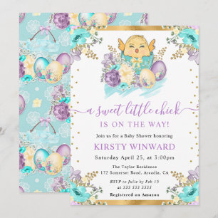 Lieve Waterverf Bloemige Paas Kuiken Baby Shower Kaart