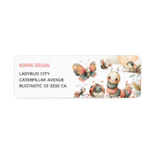 Lieve Waterverf Bugs Insecten Pastel Retouradres Etiket