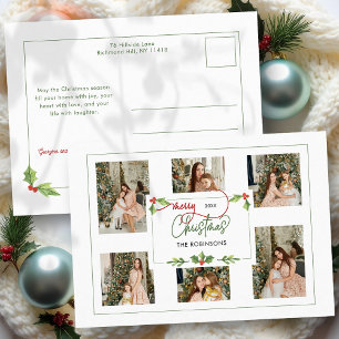 Lieve waterverf hulst Merry Christmas multi foto Feestdagenkaart