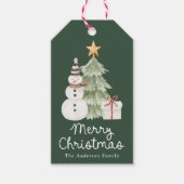 Lieve waterverf illustraties groene kerst cadeaulabel (Voorkant)