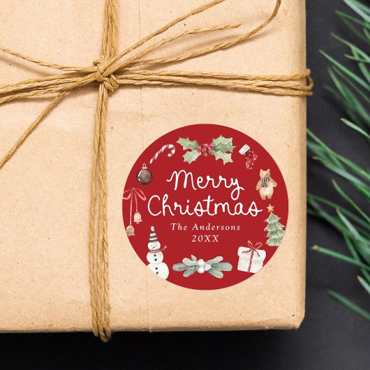 Lieve waterverf illustraties Rode Kerstmis Ronde Sticker