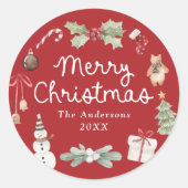Lieve waterverf illustraties Rode Kerstmis Ronde Sticker (Voorkant)