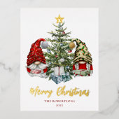 Lieve Waterverf Kabouters Prettig Kerstfeest Folie Feestdagen Briefkaart (Voorkant)