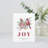 Lieve waterverf kerstkaart met kardinaalvogel feestdagenkaart (Staand voorkant)