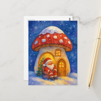 Lieve waterverf Kerstman Paddenstoelenhuis Vakanti Briefkaart