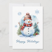 Lieve waterverf moderne rode blauwe witte sneeuwma feestdagenkaart (Voorkant)