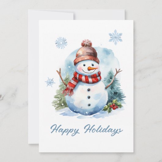 Lieve waterverf moderne rode blauwe witte sneeuwma feestdagenkaart (Voorkant)