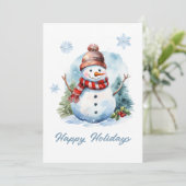 Lieve waterverf moderne rode blauwe witte sneeuwma feestdagenkaart (Staand voorkant)