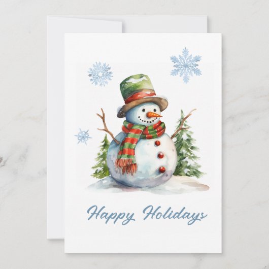 Lieve waterverf moderne rode groene witte sneeuwma feestdagenkaart (Voorkant)