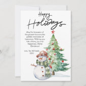 Lieve Waterverf Sneeuwman Kerst Platte Ontwerpen Feestdagenkaart (Voorkant)