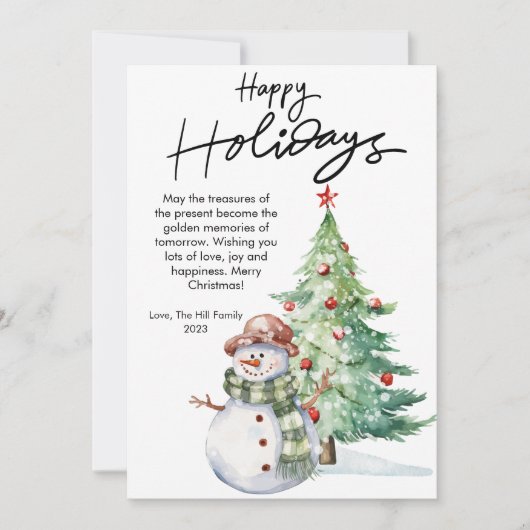 Lieve Waterverf Sneeuwman Kerst Platte Ontwerpen Feestdagenkaart (Voorkant)