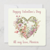 Lieve Waterverf, wilde bloemen in een hartfeestdag Feestdagenkaart (Voorkant)