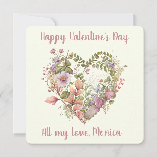 Lieve Waterverf, wilde bloemen in een hartfeestdag Feestdagenkaart (Voorkant)