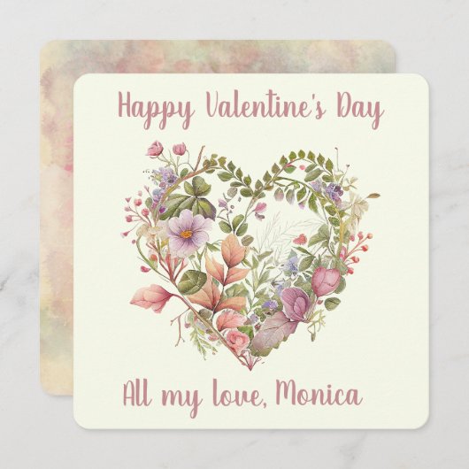 Lieve Waterverf, wilde bloemen in een hartfeestdag Feestdagenkaart (Voorkant / Achterkant)