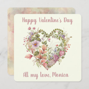 Lieve Waterverf, wilde bloemen in een hartfeestdag Feestdagenkaart