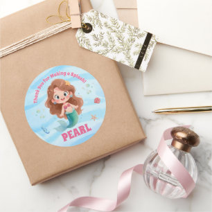Lieve Waterverf Zeemeermin Verjaardagsfeest Onder Ronde Sticker