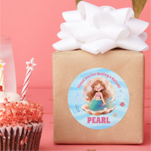 Lieve Waterverf Zeemeermin Verjaardagsfeest Onder Ronde Sticker