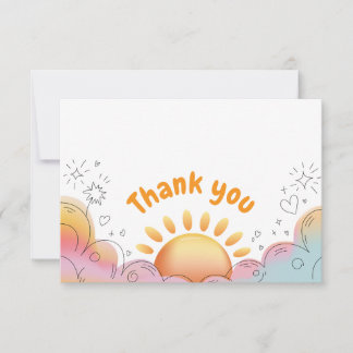 Lieve waterverf zon en glitters Doodle Bedankkaart
