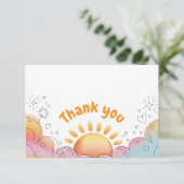 Lieve waterverf zon en glitters Doodle Bedankkaart (Staand voorkant)