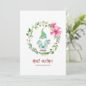 Lieve waterverfkrans en kabouter kerstkaart (Staand voorkant)