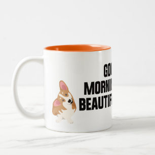 Lieve Welsh Corgi Hond Liefhebber Ochtendgroet Kof Tweekleurige Koffiemok