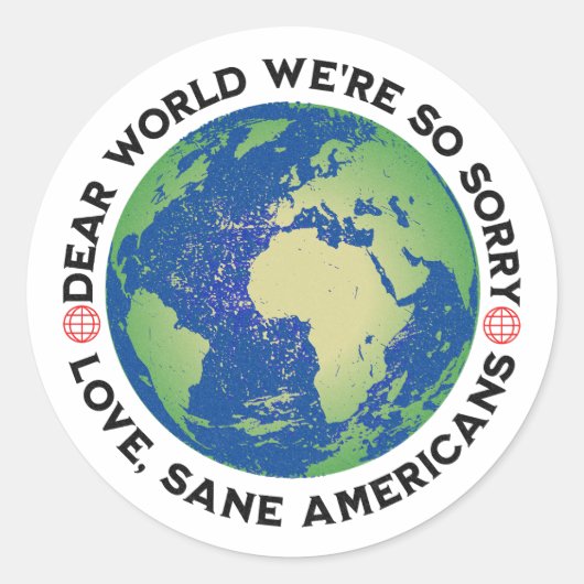Lieve wereld, het spijt ons zo ronde sticker (Voorkant)