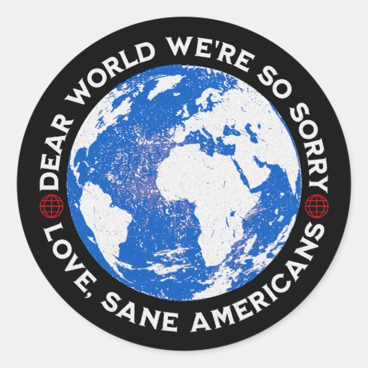 Lieve wereld, het spijt ons zo ronde sticker (Voorkant)