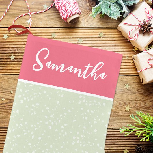 Lieve Whimsical Calligraphy Script Roze Groen Kleine Kerstsok