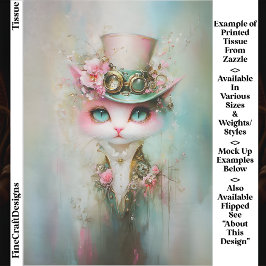 Lieve Whimsical Kat in Steampunk Hoed EE8L Decoupa Tissuepapier