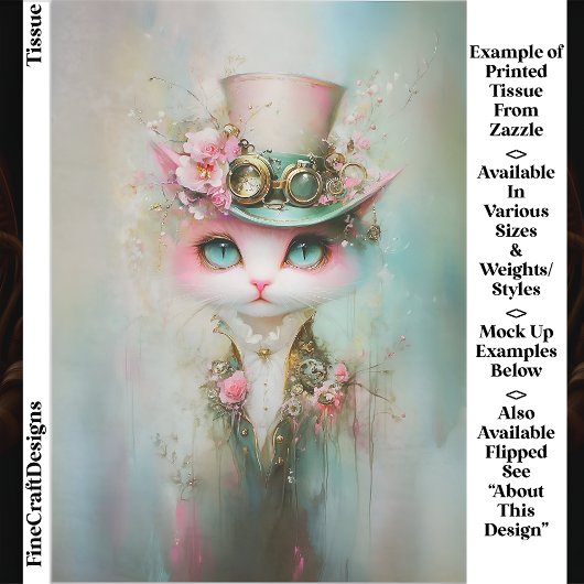 Lieve Whimsical Kat in Steampunk Hoed EE8L Decoupa Tissuepapier