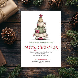 Lieve Whimsical Kerstboom Festieve Groet Feestdagenkaart
