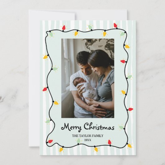 Lieve Whimsical Kerstmis Lichtjes Foto Kaart (Voorkant)