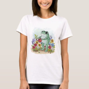 Lieve Whimsical Kikker In Bloementuin Illustratie T-shirt