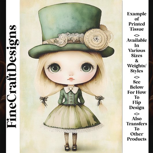 Lieve Whimsical Steampunk Pop, Groene AM1 Decoupag Tissuepapier