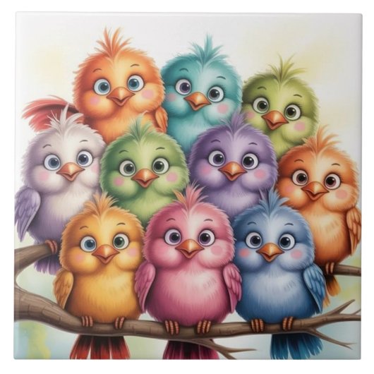 Lieve Whimsical vogels Tegeltje (Voorkant)