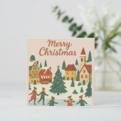 Lieve Whimsical Winterstad Kerstkaart Kaart (Staand voorkant)
