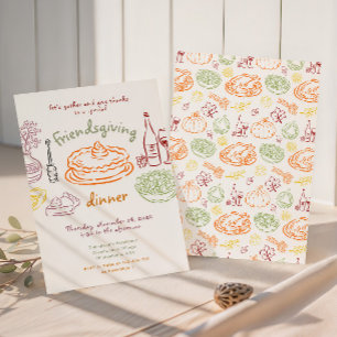 Lieve Whimsicale Handgetekende Friendsgiving-diner Kaart