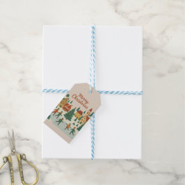 Lieve Whimsicale Winterstad Kerstkaart Cadeaulabel
