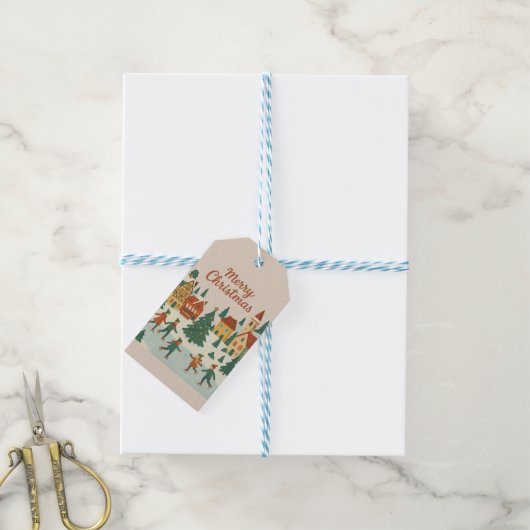 Lieve Whimsicale Winterstad Kerstkaart Cadeaulabel (Met Touw)