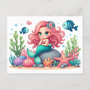 Lieve Whimsicale Zeemeermin En Vis Vrienden Scène Briefkaart
