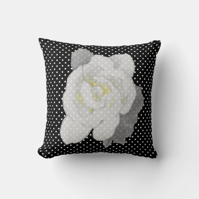 Lieve White Flower Black White Polka Dot Kussen (Voorkant)