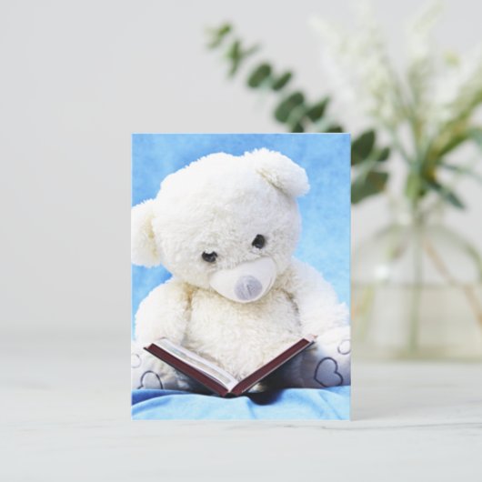 Lieve White Teddy Bear Read Book Briefkaart (Staand voorkant)