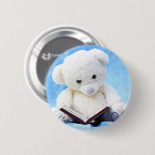 Lieve White Teddy Bear Read Book Ronde Button 5,7 Cm (Voorkant /achterkant)