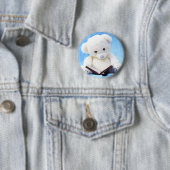 Lieve White Teddy Bear Read Book Ronde Button 5,7 Cm (In situ)