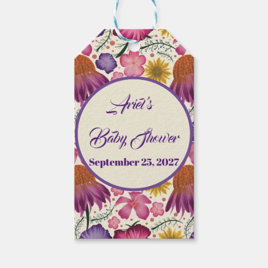 Lieve Wilde Bloem Roze Baby Shower Cadeaulabel (Voorkant)