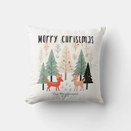 Lieve Winter Woud Familie Kerstmis Kussen (Voorkant)